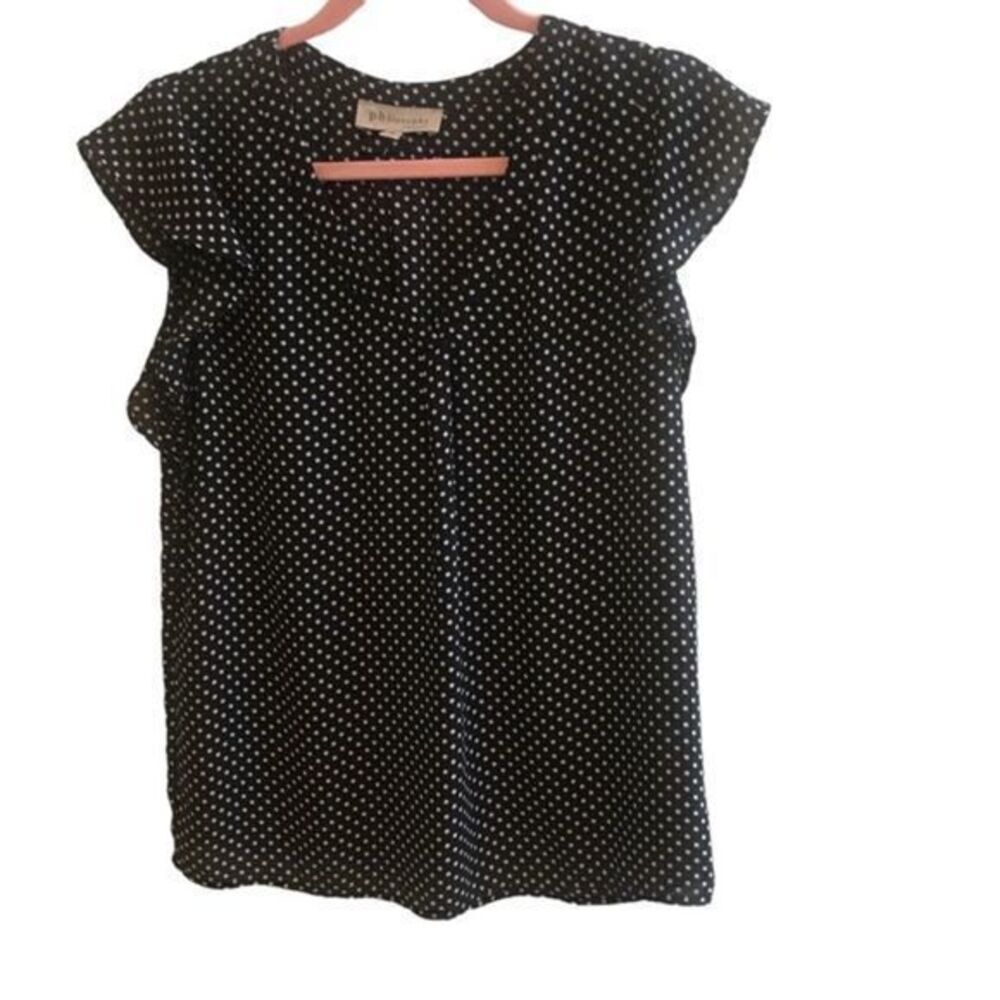 Philosophy Black &‎ White Flowy Polkadot Sleeveless V-neck Top Size Small - Picture 2 of 7